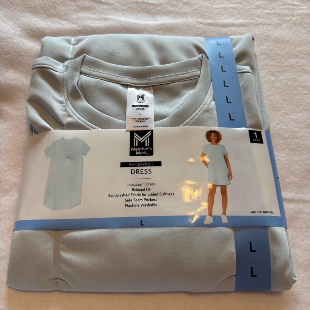 Member's Mark Light Blue Sandwash Dress Large NWT - Picture 2 of 4